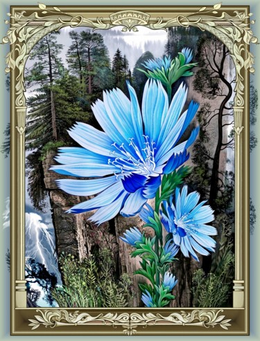 Digital Arts titled "Blauen Blumen" by Konstantin Avdeev, Original Artwork, Digital Painting