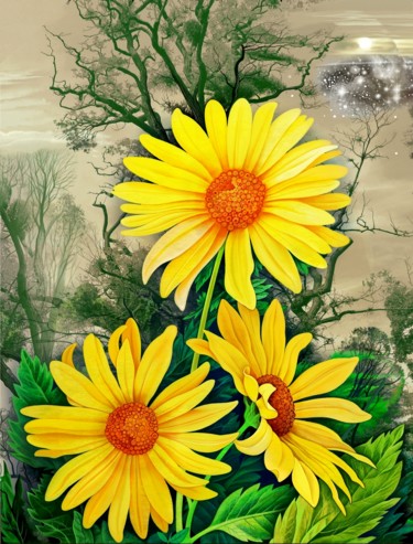 Digitale Kunst mit dem Titel "Die gelbe Blumen. V…" von Konstantin Avdeev, Original-Kunstwerk, Digitale Malerei