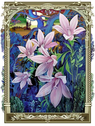 Arte digital titulada "Mondnacht und Blumen" por Konstantin Avdeev, Obra de arte original, Impresión digital
