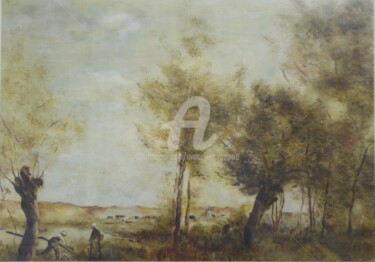 Pintura intitulada "D'après Corot" por Jenny Avenel, Obras de arte originais, Óleo Montado em Outro painel rígido