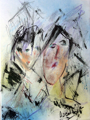 Painting titled "le couple" by Aventuriero, Original Artwork, Acrylic Mounted on Wood Stretcher frame