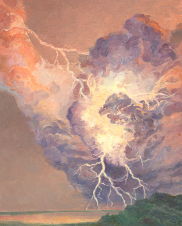 Painting titled "Lightning" by Olga Mis, Original Artwork, Oil