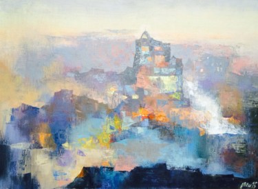 Painting titled "Cityscape" by Avesh, Original Artwork, Oil