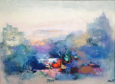 Painting titled "Cityscape" by Avesh, Original Artwork, Oil