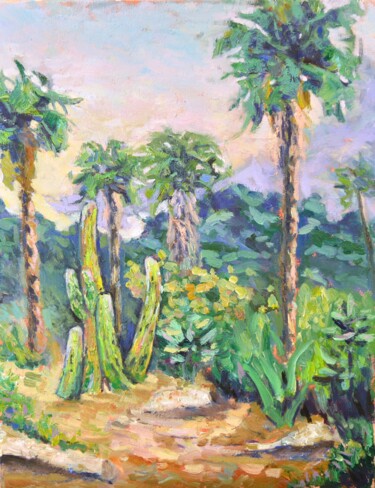 Painting titled "Jardins de Mossèn C…" by Alex Victor Ihnatenko, Original Artwork, Oil Mounted on Wood Stretcher frame