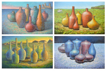 Painting titled "Series of 4 "distin…" by Alex Victor Ihnatenko, Original Artwork, Oil Mounted on Wood Stretcher frame