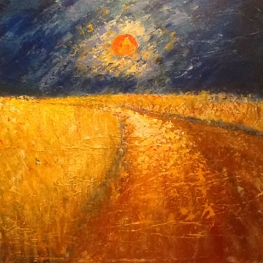 Painting titled "Lune rousse" by Anne Vignau, Original Artwork, Acrylic