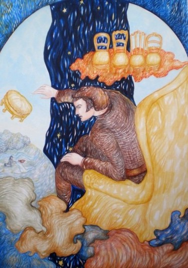 Pittura intitolato "Il Sarto in Cielo I…" da Paolo Avigo, Opera d'arte originale