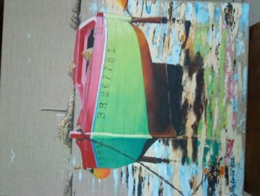 Peinture intitulée "barque repos Plougu…" par Avila, Œuvre d'art originale