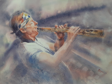 Pittura intitolato "Saxophone soprano" da Diana Avramova, Opera d'arte originale, Acquarello
