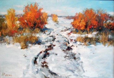 Картина под названием "А ночью выпал снег…" - Александр Смирнов, Подлинное произведение искусства, Масло