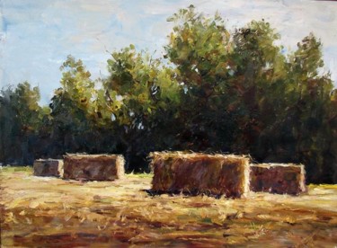 Peinture intitulée "Стожки / Haystacks" par Aleksandr Smirnov, Œuvre d'art originale, Huile