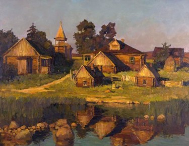 Картина под названием "Северная деревня.Ко…" - Александр Смирнов, Подлинное произведение искусства, Масло