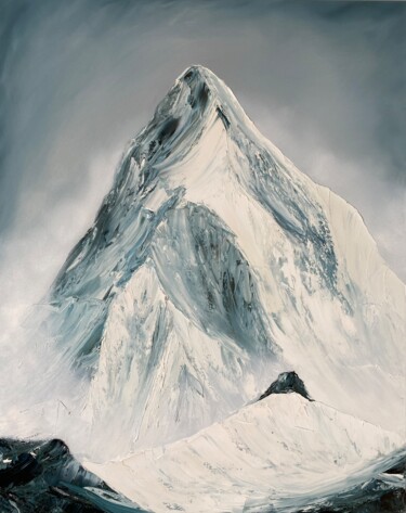 Painting titled "Mount K2" by Valeriya Avtukhova, Original Artwork, Oil Mounted on Wood Stretcher frame