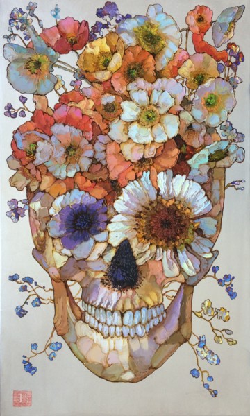 Painting titled "Flower arrangement…" by Andriy Vutyanov, Original Artwork, Acrylic Mounted on Wood Stretcher frame