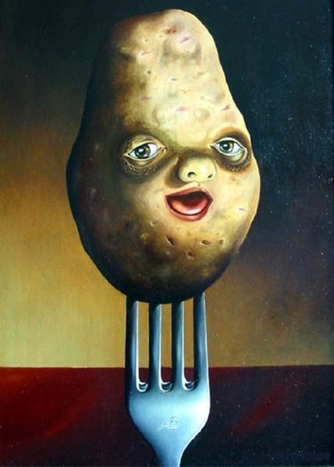 Painting titled "The Potato Elf (Wel…" by Vladimir Abaimov, Original Artwork, Oil