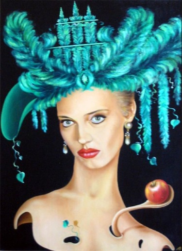 Peinture intitulée "The lady in the gre…" par Vladimir Abaimov, Œuvre d'art originale, Huile