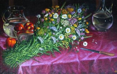 Painting titled "Still-life with the…" by Vladimir Abaimov, Original Artwork, Oil