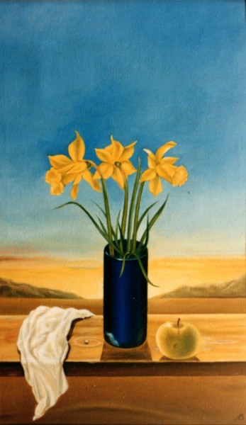 Painting titled "Still-life with Daf…" by Vladimir Abaimov, Original Artwork, Oil