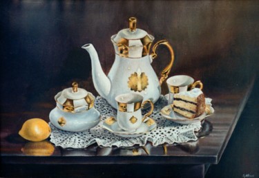 Painting titled "Still-life with a T…" by Vladimir Abaimov, Original Artwork, Oil