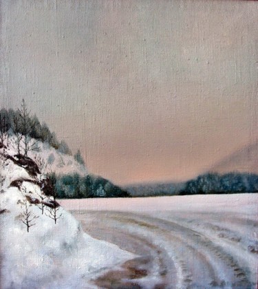 Painting titled "Winter Road. Зимняя…" by Vladimir Abaimov, Original Artwork, Oil