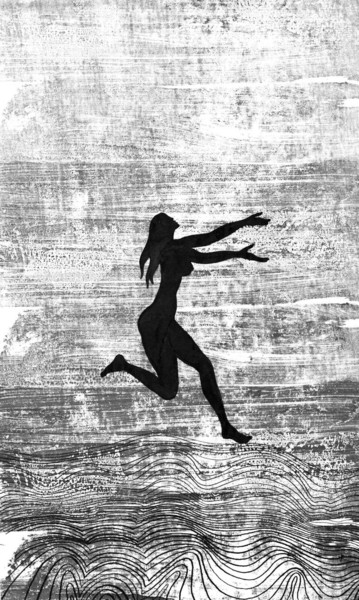 Dessin intitulée "Running on the Wave…" par Vladimir Abaimov, Œuvre d'art originale, Encre