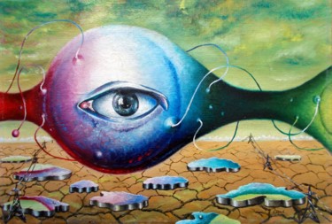 Painting titled "Pink Floyd over the…" by Vladimir Abaimov, Original Artwork, Oil