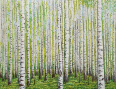 Ζωγραφική με τίτλο "Birch Grove. Березо…" από Владимир Абаимов, Αυθεντικά έργα τέχνης, Λάδι