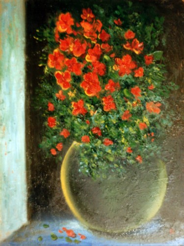 Painting titled "Red Flowers. Красны…" by Vladimir Abaimov, Original Artwork, Oil