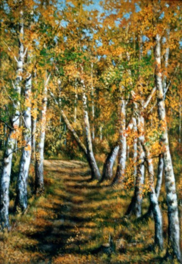 Schilderij getiteld "Forest Road. Дорога…" door Vladimir Abaimov, Origineel Kunstwerk, Olie