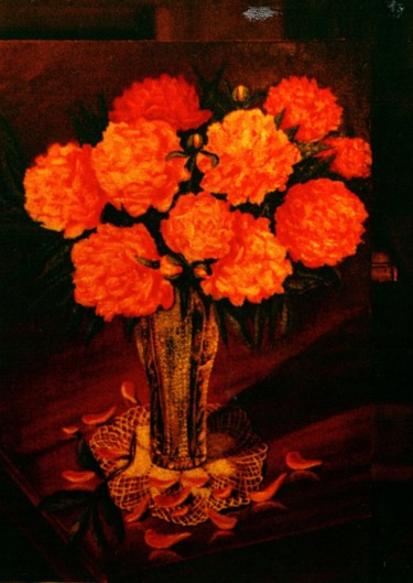 Картина под названием "Peonies in a crysta…" - Владимир Абаимов, Подлинное произведение искусства, Масло