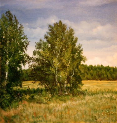 Painting titled "Among the fields 19…" by Vladimir Abaimov, Original Artwork, Oil