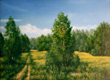 Painting titled "Among the Fields 19…" by Vladimir Abaimov, Original Artwork, Oil