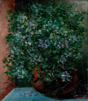 Painting titled "Flowers in a Pot. Ц…" by Vladimir Abaimov, Original Artwork, Oil