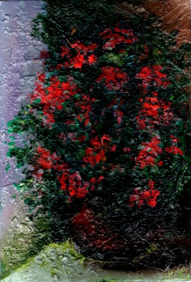 Painting titled "Red Flowers in a Po…" by Vladimir Abaimov, Original Artwork, Oil