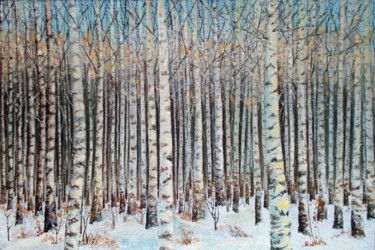 Pittura intitolato "Birch Grove in Wint…" da Vladimir Abaimov, Opera d'arte originale, Olio