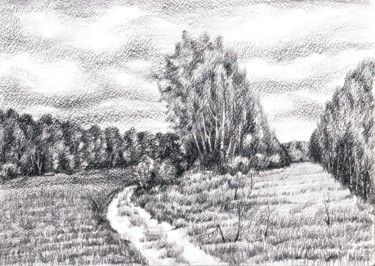 Drawing titled "Among the fields. O…" by Vladimir Abaimov, Original Artwork, Pencil