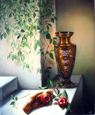 Painting titled "Still life with a V…" by Vladimir Abaimov, Original Artwork, Oil