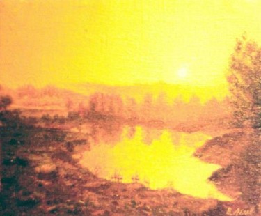 Painting titled "Morning Lake. Утрен…" by Vladimir Abaimov, Original Artwork, Oil