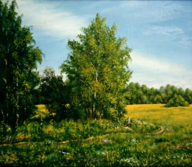 Painting titled "Among the Fields 19…" by Vladimir Abaimov, Original Artwork, Oil