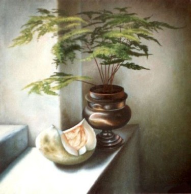 Painting titled "Still Life with a P…" by Vladimir Abaimov, Original Artwork, Oil