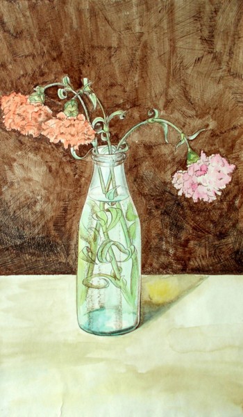 Desenho intitulada "Carnations. Гвоздики" por Vladimir Abaimov, Obras de arte originais, Aquarela