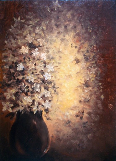 Картина под названием "Flowers in brown To…" - Владимир Абаимов, Подлинное произведение искусства, Масло