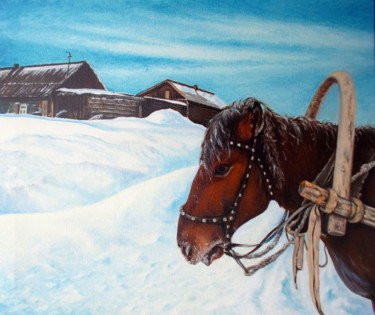 Schilderij getiteld "Horse Portrait. Пор…" door Vladimir Abaimov, Origineel Kunstwerk, Olie