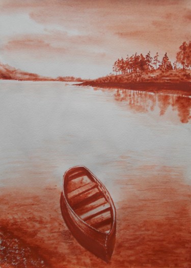 Рисунок под названием "Landscape with a Bo…" - Владимир Абаимов, Подлинное произведение искусства, Пастель