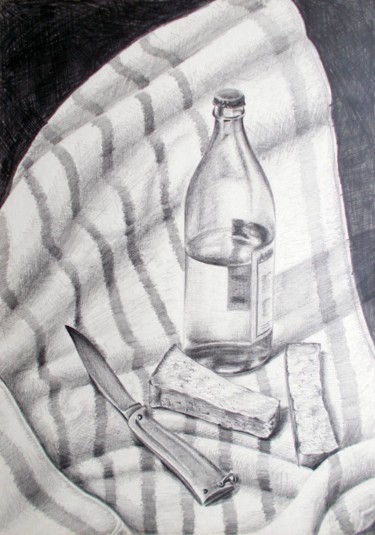 Drawing titled "Still life with Bre…" by Vladimir Abaimov, Original Artwork, Pencil