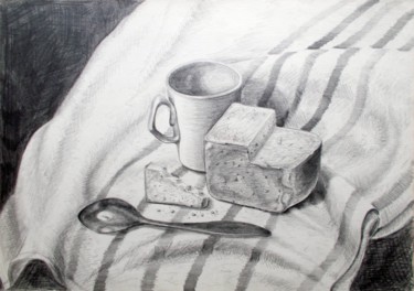 Рисунок под названием "Still life with Bre…" - Владимир Абаимов, Подлинное произведение искусства, Карандаш