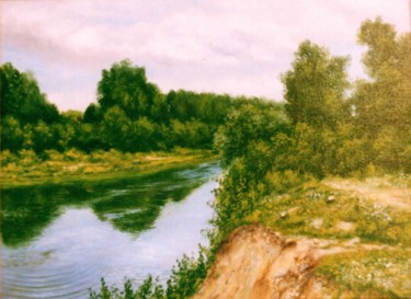 Peinture intitulée "The Bank of the Riv…" par Vladimir Abaimov, Œuvre d'art originale, Huile