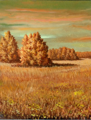 Painting titled "Gold September. Зол…" by Vladimir Abaimov, Original Artwork, Oil