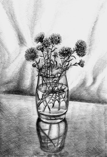 Drawing titled "Last Flowers of Aut…" by Vladimir Abaimov, Original Artwork, Ink